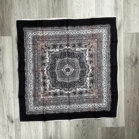 Vintage Black/Silver Silk Pocket Square - Picture 2 of 2